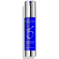 Skincare serum bottle with blue label and silver cap on a white background