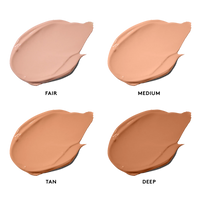 Four swatches of Total Eye in different shades labeled 'Fair', 'Medium', 'Tan', and 'Deep' on a white background.