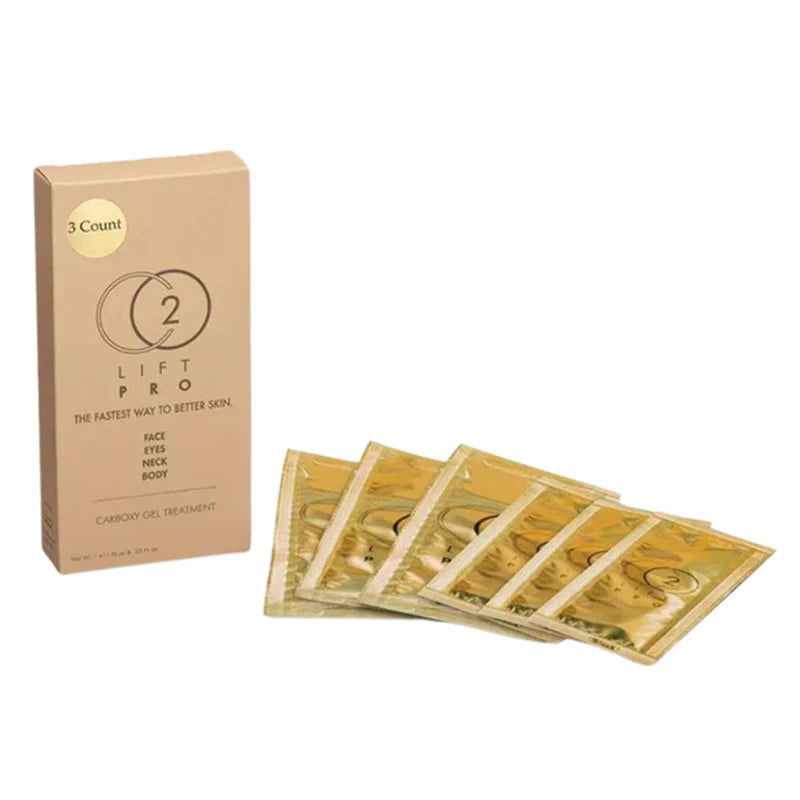 Lift Pro skincare product packaging with gold packets on a white background