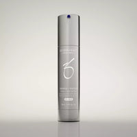 ZO Skin Health Wrinkle & Texture Intensive Treatment in a sleek, metallic silver cylindrical bottle with a white logo and text, set against a clean, light gray gradient background.