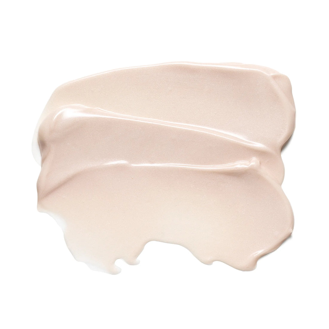 A thick, creamy swatch of light beige serum, showing smooth texture and glossy highlights on a solid white background.