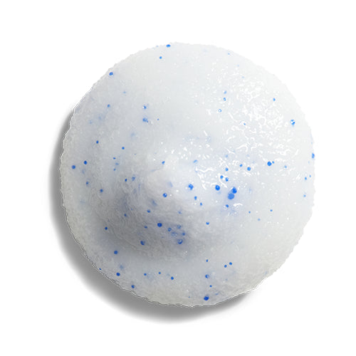 White scrub with blue specks on a white background