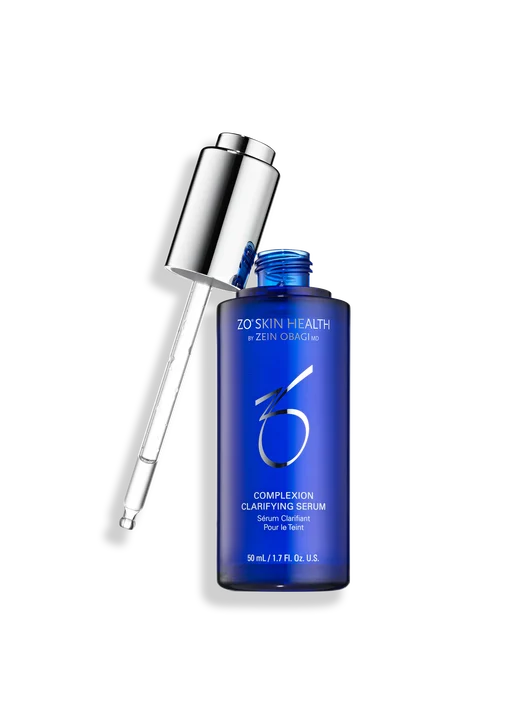 Blue serum bottle with dropper on a white background