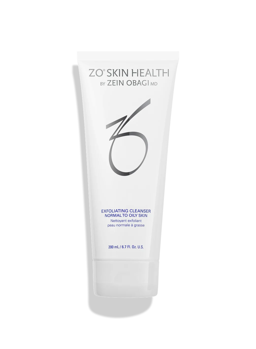 ZO Skin Health exfoliating cleanser tube on a white background