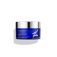 Exfoliating polish jar with blue label on a white background
