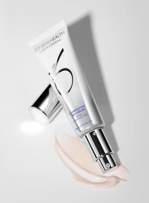 ZO Skin Health cream bottle with a swatch of cream on a light gray background