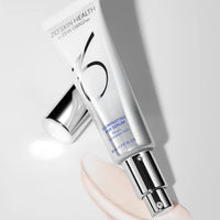 ZO Skin Health cream bottle with a swatch of cream on a light gray background
