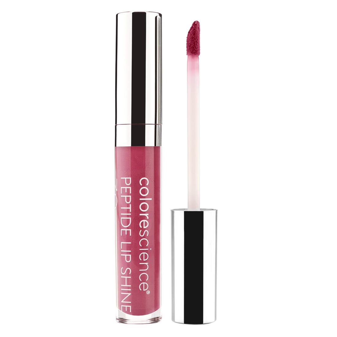 Colorescience Peptide Lip Shine with open cap on a white background