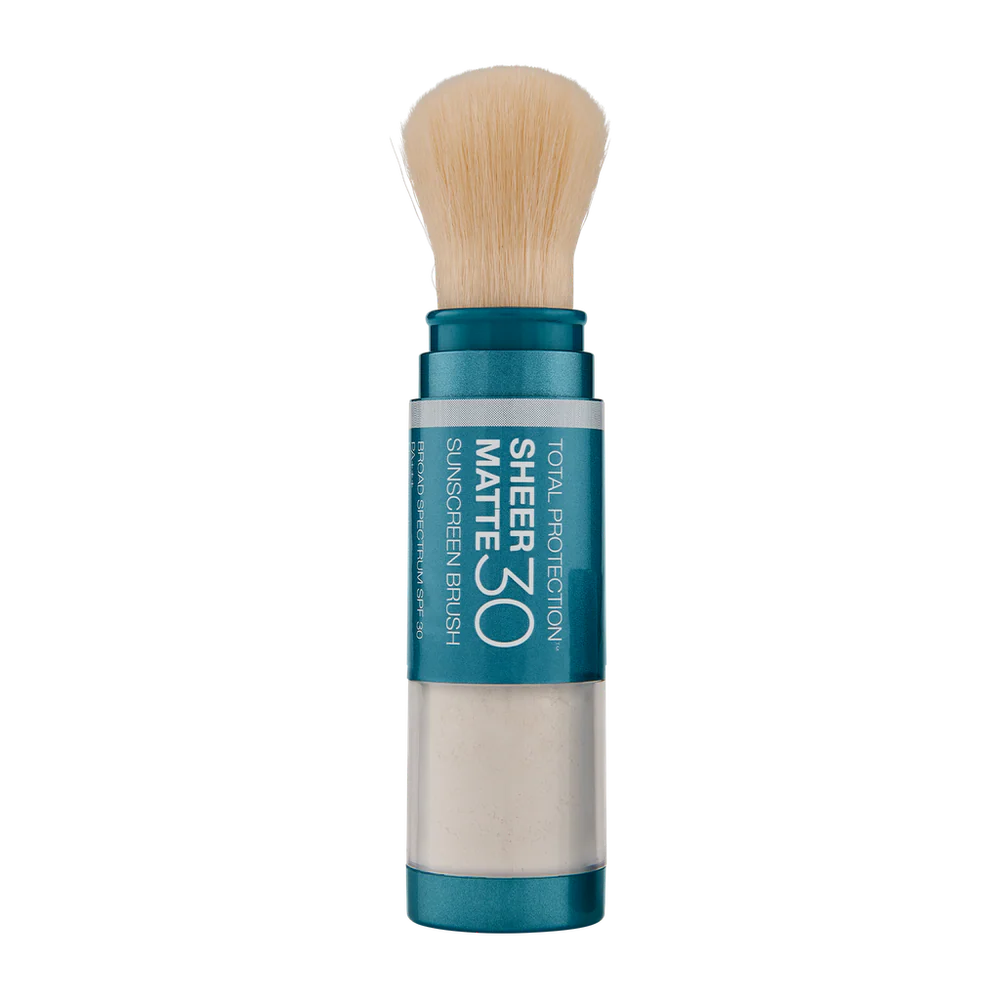 Brush-on Sheer Matte SPF with blue casing on a white background