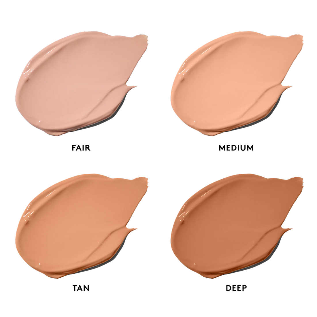 Four swatches of Total Eye in different shades labeled 'Fair', 'Medium', 'Tan', and 'Deep' on a white background.